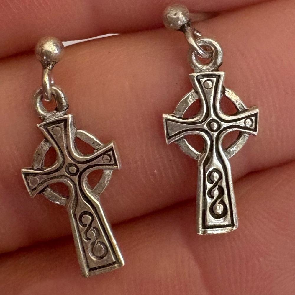 Celtic by Sea gems Sterling silver Celtic cross earrings 925